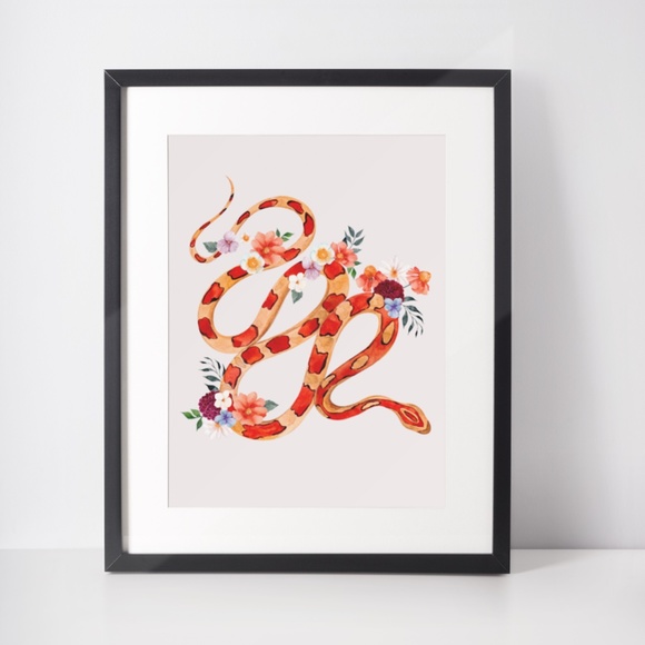 Wall Art Watercolor Floral Snake Illustration Print Poster Unframed - Picture 5 of 11